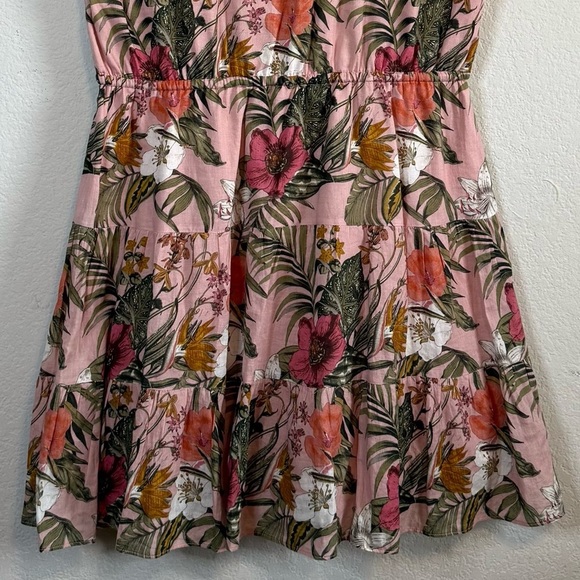 Rebecca Minkoff Pink Floral Short Sleeve Ollie Tropical Rose Dress Stretch Waist - Picture 8 of 10